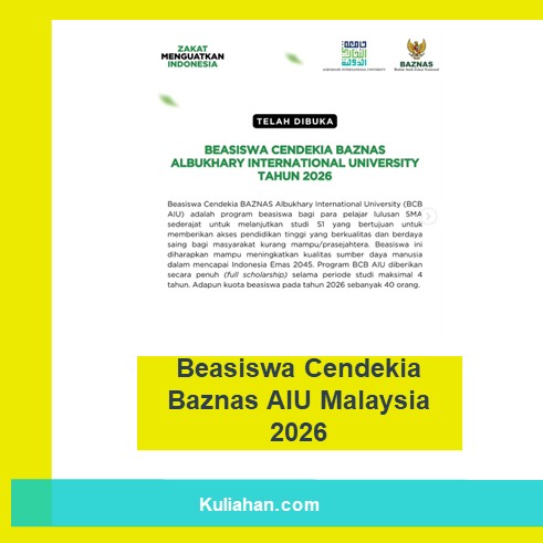 Beasiswa Cendekia Baznas AIU Malaysia 2026